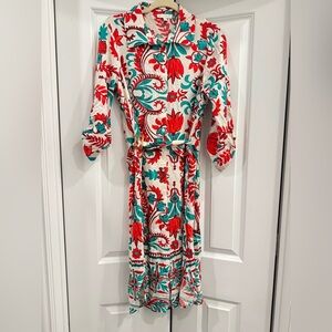 Fig and Flower Red and Green Patterned Long Sleeve Dress NWOT